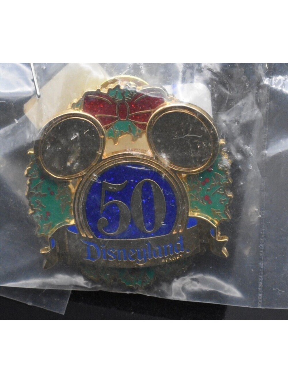 Disney DLR 50th Anniversary Christmas Wreath Mickey Ears Cast LE 3000 Pin (C9)